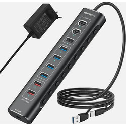 NORDIC Τροφοδοτούμενος Διανομέας USB 10 Θυρών - USB 3.2, 20W PD & Μεμονωμένοι Διακόπτες