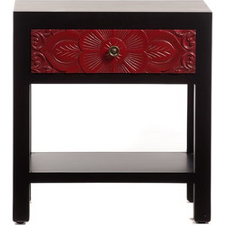 Artekko Chinoise Handmade Flower Bed Side Table with 1 Drawer (47x34x50)