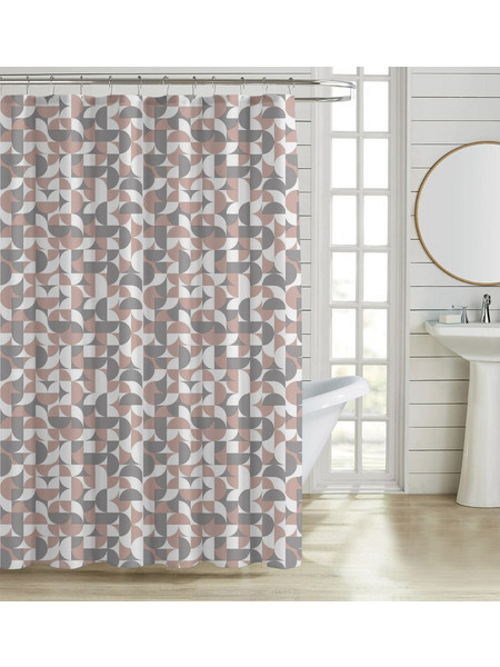 Κουρτίνα μπάνιου πολυεστερική 180x200 cm γεωμετρικό μοτίβο σε ροζ και γκρι χρώμα Ankor 846238