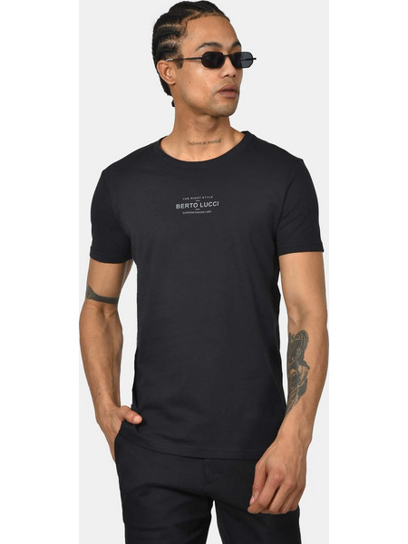 Ανδρικό T-shirt Normal Fit 100% Βαμβακερό - Minimal Berto Lucci Στάμπα - ΜΑΥΡΟ