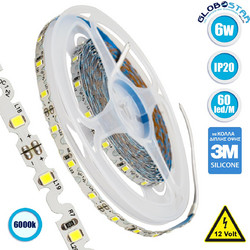 GLOBOSTAR(R) ZIGZAG 70040 Ταινία LED 6W/m 660lm/m 120 DC 12V IP20 60 x SMD2835 Chip/m Ψυχρό Λευκό 6000K Dimmable - Sanan SMD Chip - Μ500 x Π0.6 x Υ0.1cm - Ρολό 5 Μέτρων