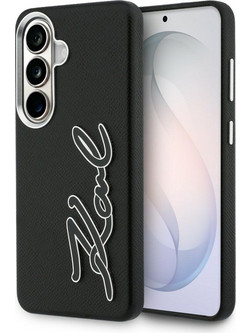 Karl Lagerfeld Grained Signature Metal Resin Logo Back Cover Black (Samsung Galaxy S26)
