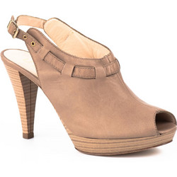 Unisa Μπεζ Δερμάτινα Peep toe Πέδιλα Μπεζ