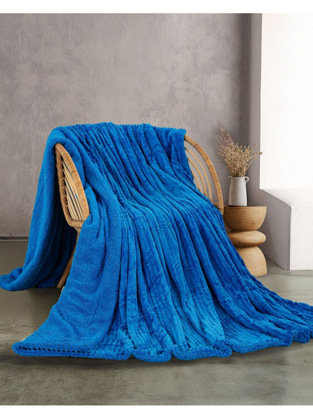 Κουβέρτα 220x240 Υπέρδιπλη Flannel Sherpa 440gsm Rythmos Jollein- Μπλε