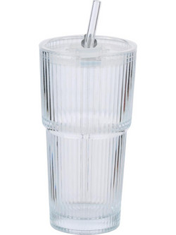 Ποτήρι διάφανο με καλαμάκι 550ml/9,5 x 8,6 x 17cm