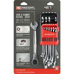 Facom 467B.JP12PB - Σετ αντιολισθητικών κλειδιών με καστάνια και ελατήριο σύσφιξης 7-19 mm σε βάση 12 τεμαχίων