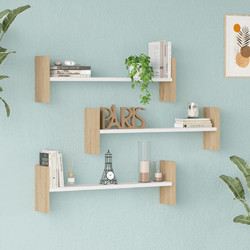 pakoworld 176-000235 - Ραφιέρα τοίχου Mento pakoworld λευκό με oak 75,6x14,5x23,6εκ