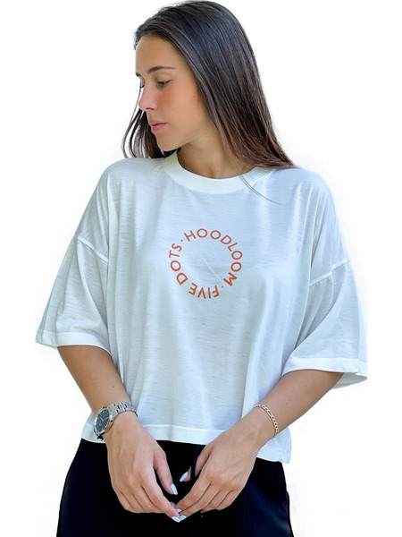 Hoodloom T-Shirt Crop με Τύπωμα 5Dots - Λευκό
