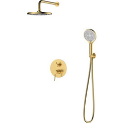 RAVENNA Nami 12 Brushed Gold PVD Wall Set Εντοιχιζόμενη Μπαταρία Λουτρού 2 Εξόδων