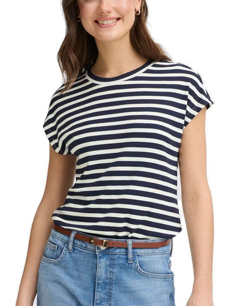FRANSA Γυναικείο μπλέ ριγέ κοντομάνικο T-shirt 20615371-900006212