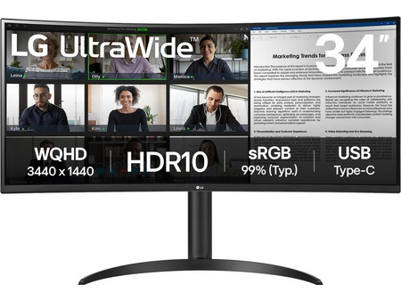 LG 34WR50QK-B Ultrawide VA HDR Curved Monitor 34" 3440x1440 QHD 100Hz 5ms