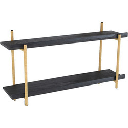 Artekko Shelf Ραφιέρα Επιτοίχια με 2 Ράφια Μέταλλο Ξύλο Ρατάν Μαύρο (92x25x52)cm