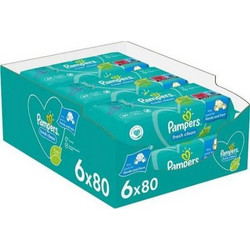 Pampers Fresh Clean Μωρομάντηλα Χωρίς Οινόπνευμα & Parabens 6x80τμχ