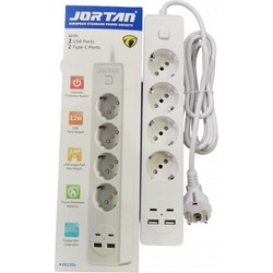 Πολύπριζο 4 Θέσεων με 2 USB-A, USB-C, Διακόπτη και Καλώδιο 2m