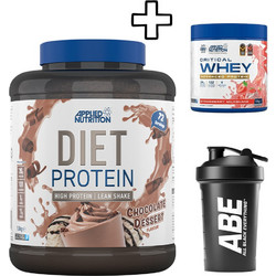 Applied Nutrition Diet Whey 1800g Banana Milkshake & Applied Nutrition Critical Whey 132g Chiquita Banana Strawberry Smoothie & Applied Nutrition ABE Shaker 400ml Custom Bundle