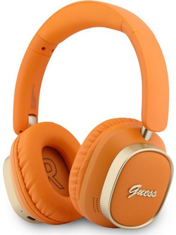 Guess Rectangle Metal Script Logo ENC Ασύρματα Bluetooth Ακουστικά Over Ear με Noise Cancelling Πορτοκαλί Χρυσά