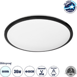 GLOBOSTAR(R) TUFFIN 60998 Φωτιστικό Πλαφονιέρα Οροφής LED 36W 3600lm 120 AC 220-240V Αδιάβροχο IP54 Ψυχρό Λευκό 6000K - Lumileds SMD Chip - Μαύρο Ματ & Λευκό Γαλακτερό - Μ48 x Π48 x Υ6.5cm
