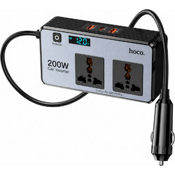 Φορτιστής Μετατροπέας 12V σε 220V Αυτοκινήτου Hoco Z66 με 2 Έξόδους 200W και 2xUSB-A 1xUSB-C 66W LED Display Καλώδιο 50cm Μαύρος