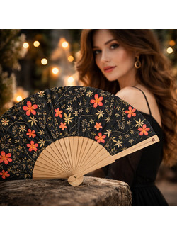 Βεντάλια ξύλινη 23εκ. Black floral