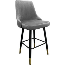 Σκαμπό Bar COBB Με Πλάτη Γκρι Βελούδο/Μέταλλο 49x53x100cm 14240077 ArteLibre-14240077-Καφέ 14240077