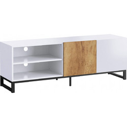 HOMCOM Έπιπλο TV 140 x 36,5 x 50 cm με ρυθμιζόμενα ράφια και ντουλάπι, Λευκό 83B-797V90WT