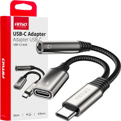 Amio - ΚΑΛΩΔΙΟ ΦΟΡΤΙΣΗΣ USB ΑΠΟ USB-C ΣΕ USB-C & ΑΝΤΑΠΤΟΡΑΣ ΑΚΟΥΣΤΙΚΩΝ MINI JACK 3.5mm ΘΗΛΥΚΟ 10cm - 1 Τεμ. (04295/AM) - Amio - 04295/AM