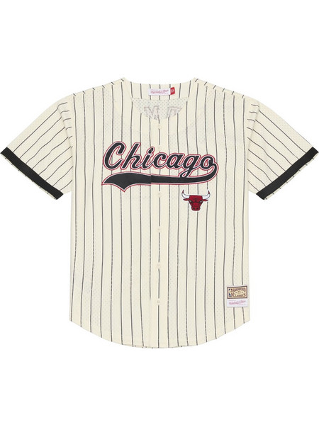 MITCHELL & NESS NBA BULLS RODMAN MESH BUTTON FRONT TEE CREAM