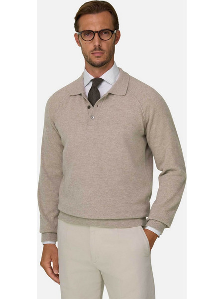 Boggi Milano Ανδρική Μπλούζα Polo Μακρυμάνικη Μπεζ BO26A011601