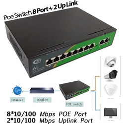 8CH POE Nework Ethernet Switch 48V 100Mbps Wifi Smart IP Camera 8 POE + 2 UPLINK