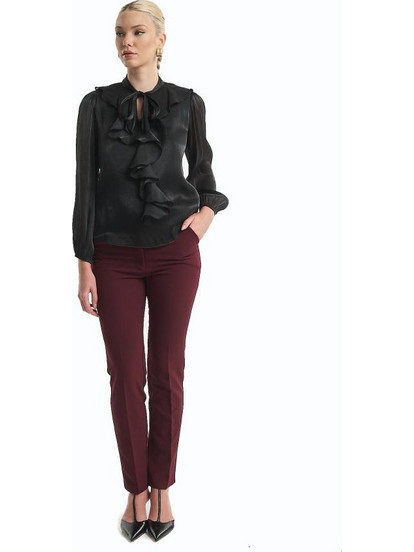 Fibes Fashion Σατέν Γυναικείο Πουκάμισο Μαύρο 03-7531N