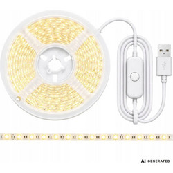 Verk Group Ταινία LED USB 5V 5m, ψυχρό λευκό φως, με διακόπτη, αυτοκόλλητη, διακοσμητική 5907451392027