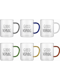 Γυάλινη Κούπα Καφέ Διάφανη Good Morning 6 χρώματα
