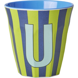 Rice - Melamine Cup with the Letter U - Blue and Green - Medium