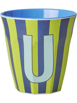 Rice - Melamine Cup with the Letter U - Blue and Green - Medium