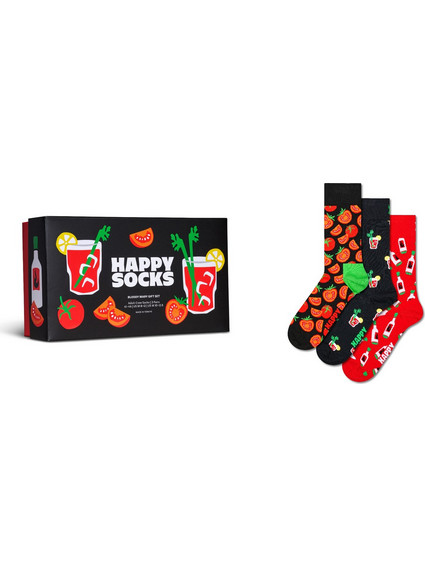 Happy Socks Ανδρικές Κάλτσες Ψηλές με Σχέδια Μαύρες Κόκκινες 3Pack P006046