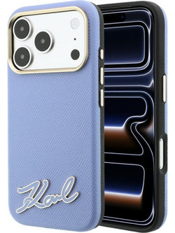 Karl Lagerfeld Grained with Resin Signature Logo MagSafe Θήκη iPhone 18 Pro Max / 17 Pro Max Light Blue