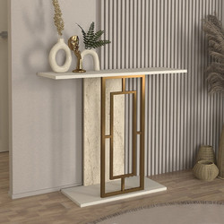 Κονσόλα Alderas Megapap χρώμα λευκό - travertine - χρυσό 90x29,6x76,8εκ