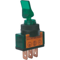 Toggle switch 2pol./3pin ON-OFF 12VDC - transparent green