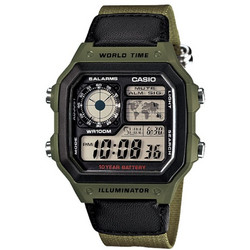 Casio Ψηφιακό Ανδρικό Ρολόι Χρονογράφος με Λαδί Υφασμάτινο Λουράκι AE-1200WHB-3BVDF