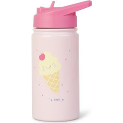 Saro Ice Cream Παιδικό Μπουκάλι Θερμός Ανοξείδωτο BPA Free με Καλαμάκι Ροζ 350ml