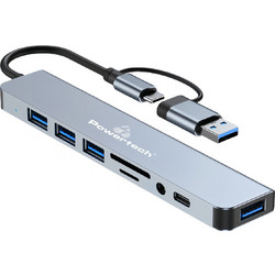 Powertech PTR-0151 USB Hub 3.0 USB-C με 8 Θύρες USB-A / USB-C / Card Reader