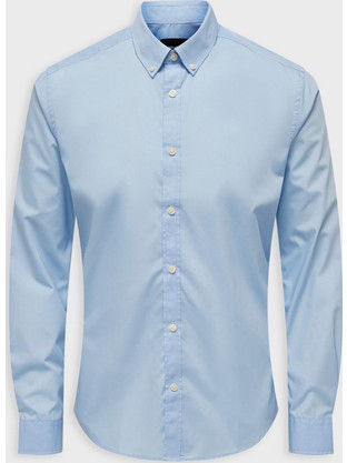 Only & Sons Ανδρικό Πουκάμισο Μακρυμάνικο Slim Fit Γαλάζιο 22027745