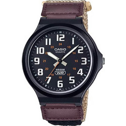 Casio Ανδρικό Ρολόι με Μπορντό Δερμάτινο Λουράκι MW-240B-5B