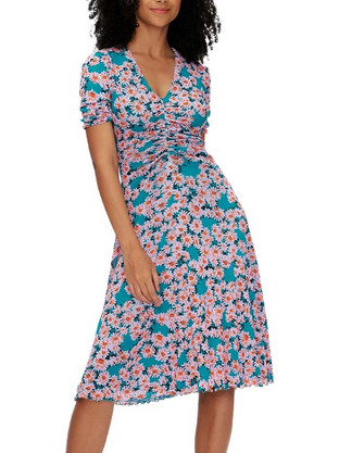 Diane Von Furstenberg Midi Καλοκαιρινό Καθημερινό Φόρεμα Floral Μπλε DVFDS1S006VDSPP-C2881