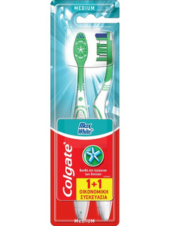 Colgate Max White Medium Οδοντόβουρτσες 2τμχ Πράσινες