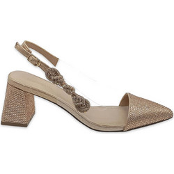 Menbur Γόβες Slingback Δερμάτινες με Χοντρό Χαμηλό Τακούνι & Στρας Χρυσές 23829-0038