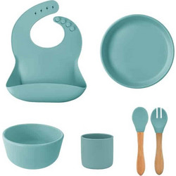 Minikoioi BLW III Βρεφικό Σετ Φαγητού Σιλικόνης & Bamboo Aqua Green 6τμχ