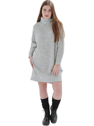 24colours Mini Καθημερινό Μπλουζοφόρεμα Πλεκτό Γκρι 41028