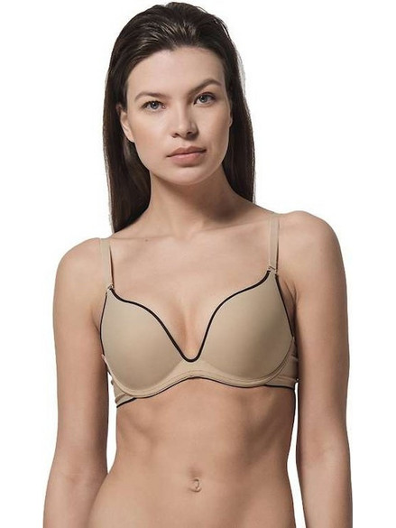 Luna Miracle One Σουτιέν για Βαθύ Ντεκολτέ Push Up με Μπανέλα Μπεζ Μαύρο 1809