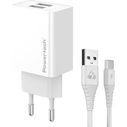 Powertech PT-1324 Φορτιστής με Καλώδιο USB-C με 2 Θύρες USB-A 12W White